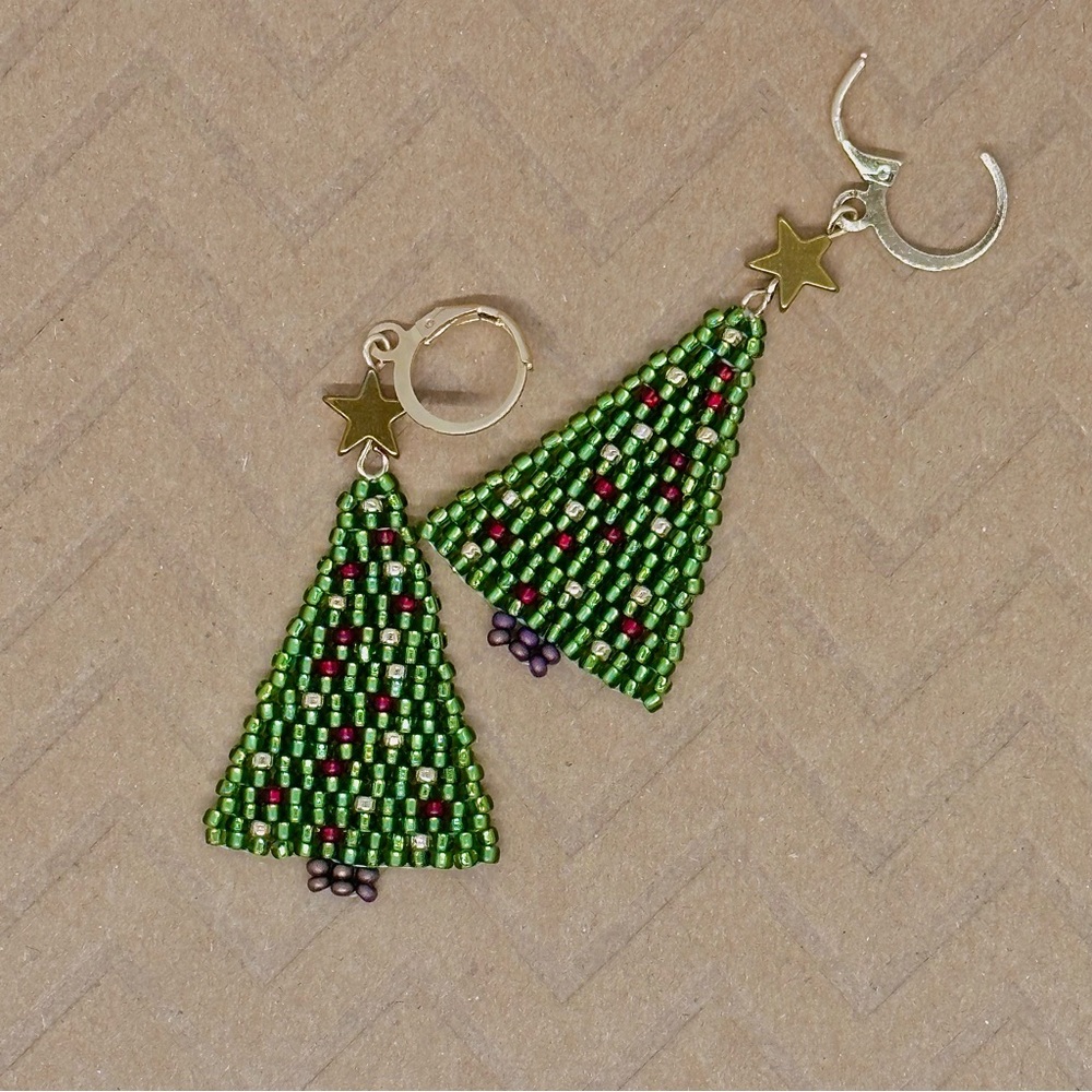 Handmade Beaded Christmas Tree Earrings